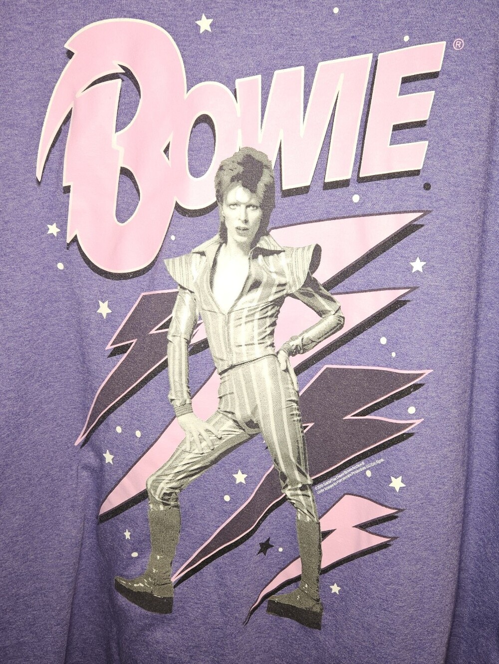 David Bowie Ziggy Stardust Blue Purple Band Short Sleeve Graphic Shirt Large